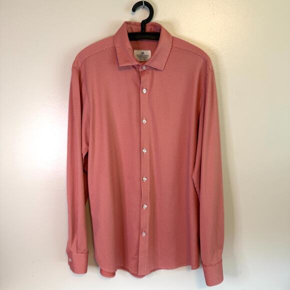 Mizzen Main Mens Gingham Red Long Sleeve Button Down Trim Fit Shirt Size Large - Picture 1 of 9